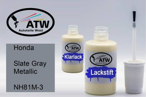 Honda, Slate Gray Metallic, NH81M-3: 20ml Lackstift + 20ml Klarlack - Set, von ATW Autoteile West.